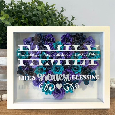 Personalized Family Flower Shadow Box With Name For Mother's Day Christmas Birthday