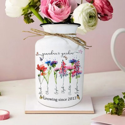 Custom Grandma's Garden Vase With Kids Name and Birth Month Flower For Mother's Day Gift