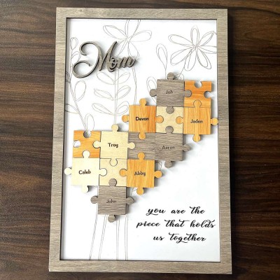 Personalized You Are The Piece That Holds Us Together Mom Puzzle Sign With Kids Names