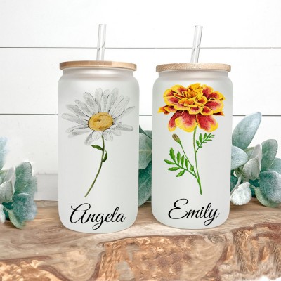 Personalized Birth Month Flower Tumbler For Her and Bridesmaid Bachelorette Party Gift
