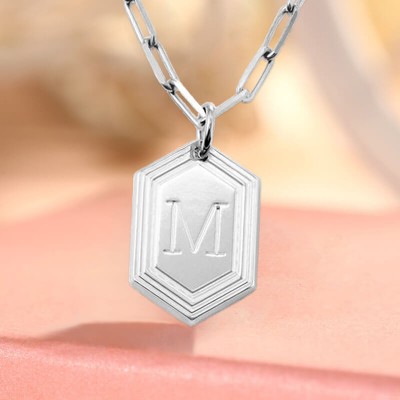 Silver Personalized Engraved Initial Pendant Link Chain Necklace Layering Charms Gift For Her