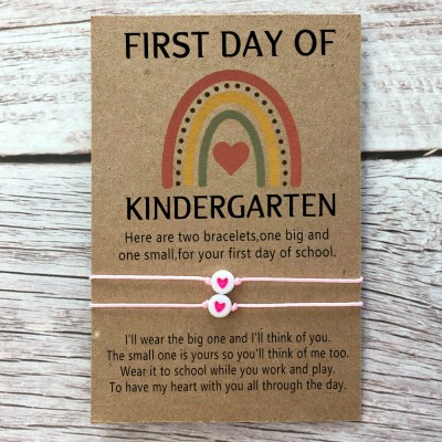 First Day of Kindergarten Back to School Bracelet Mommy and Me Anxiety Separation Wish Gifts For Kid Set of 2