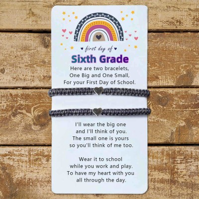 First Day of 6th Grade Back to School Bracelet Mommy and Me Anxiety Separation Wish For Kid Set of 2