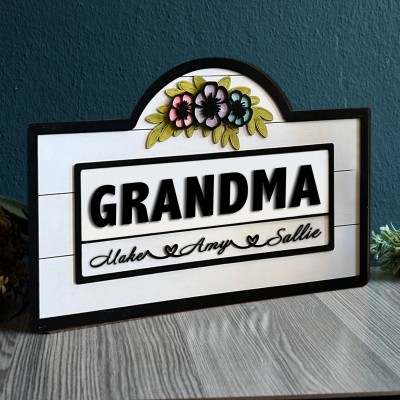 Personalized Grandma Sign With Grandchildren Name Family Home Decor For Mom Nana Mother's Day