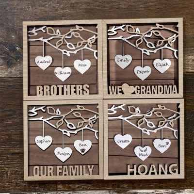 Custom Family Tree Wood Sign With Kids Name Engraved For Mother's Christmas's Day