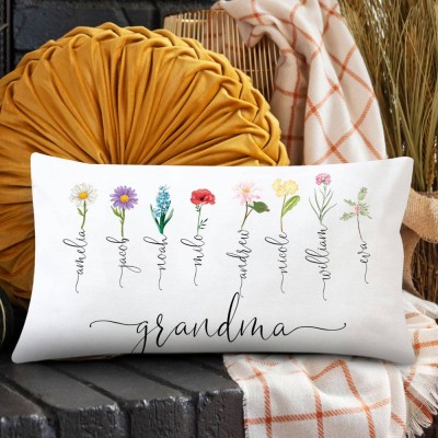 Personalized Grandma's Garden Pillow With Grandkids Names & Birth Month Flowers For Mother's Day