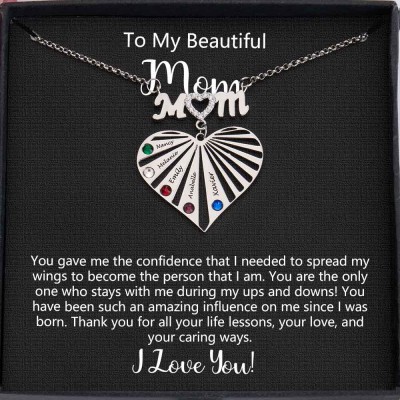 To My Beautiful Mom Custom Heart Birthstone Necklace For Mother's Day Christmas Birthday
