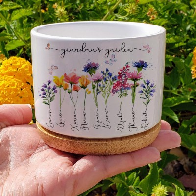 Custom Grandma's Garden Plant Pot With Grandkids Name and Birth Month Flower For Mother's Day