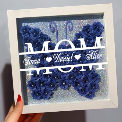Personalized Mom Butterfly Shadow Box With Kids Name For Grandma Mother's Day Gift Ideas