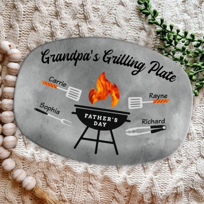 Personalized BBQ Platter With Kids Name Grandpa's Grilling Plate For Father's Day Gift Ideas
