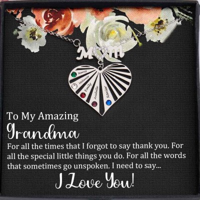 To My Amazing Grandma Custom Heart Birthstone Necklace For Mother's Day Christmas Birthday