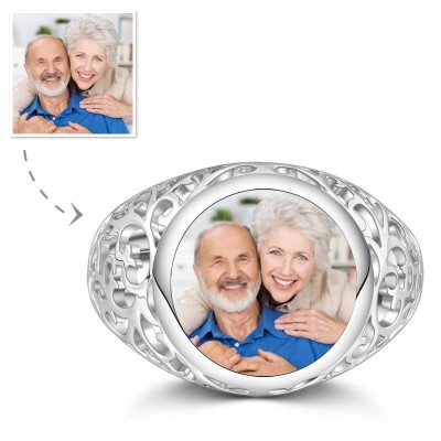 S925 Sterling Silver Round Personalized Photo Ring Anniversary Gifts