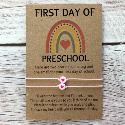 First Day of Preschool Back to School Bracelet Mommy and Me Anxiety Separation Wish Gifts For Kid Set of 2