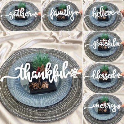 Thanksgiving Place Cards For Dining Table Decor Words Sign Set of 7