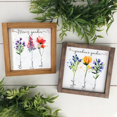 Personalized Grandma's Garden Frame With Grandkids Names and Birth Month Flower For Mother's Day