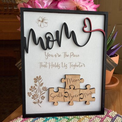 Personalized Mom Puzzles Sign With Kids Name You Are The Piece That Holds Us Together Home Wall Decor For Mother's Day