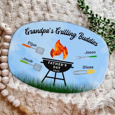 Personalized BBQ Platter With Grandkids Name Grandpa's Grilling Plate For Father's Day Gift Ideas