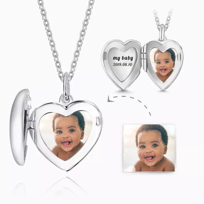 Personalized Engraved Photo Locket Necklace For Mom Dad Gifts
