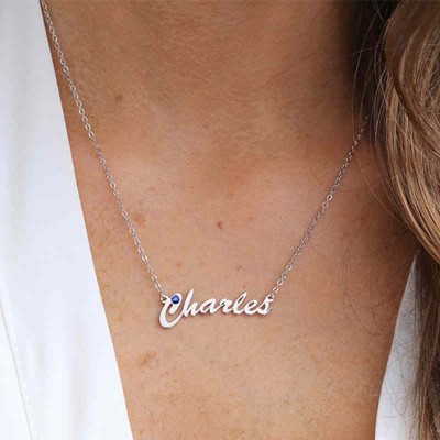 Silver Personalized Name Necklace Customized " Carrie" Style Name Engraving Necklace With Birthstone