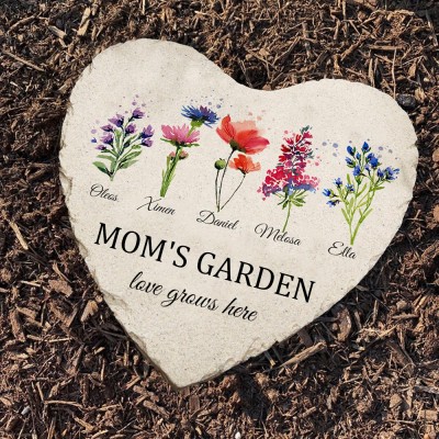 Personalized Mom's Garden Birth Flower Plaque With Kids Names For Mom Grandma