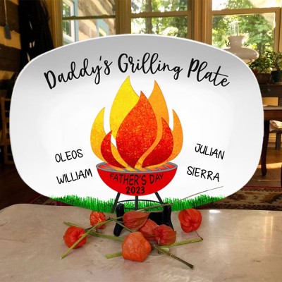 Personalized BBQ Platter With Kids Names For Father's Day Daddy's Grilling Plate