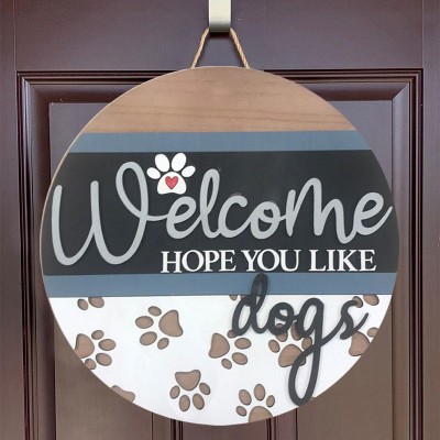 Door Hanger With Paw Hope You Like Dogs Farmhouse Wall Home Decor
