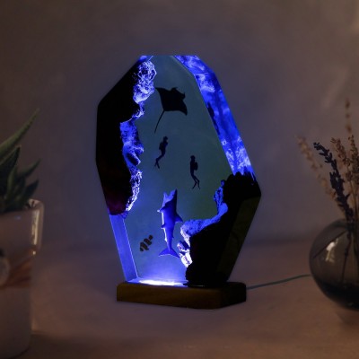Resin Ocean Wood Lamp Humpback whale Manta Rays Nemo and Couple Diver Home Decor Christmas Gift