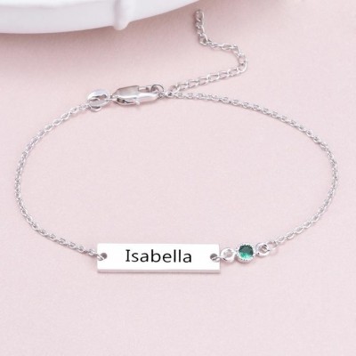 Personalized Adjustable Birthstone Engraved Name Anklets