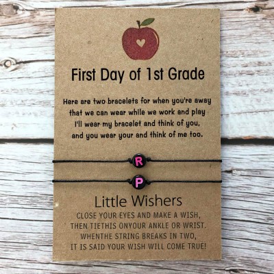 Custom First Day of 1st Grade Back to School Bracelet Mama and Me Anxiety Separation Wish Gifts For Kids