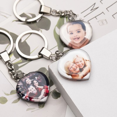 Custom Crystal Photo Keychain Personalized Picture Heart Gifts