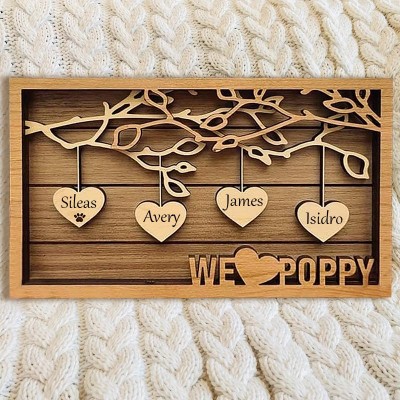 Personalized Family Tree Wood Dad Sign With Kids Name For Father's Day
