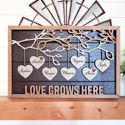 Custom Family Tree Wood Sign Love Grows Here Name Engravings Home Decor Anniversary Christmas Gift