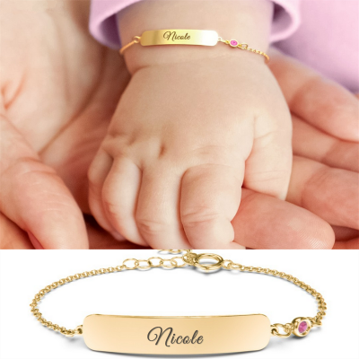 Personalized Engravable Baby Name Bracelet with Birthstone