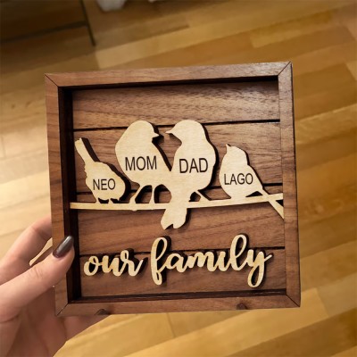 Custom Bird Family Wood Sign With Name Engraved Home Decor Custom Gift for Mother's Day Christmas