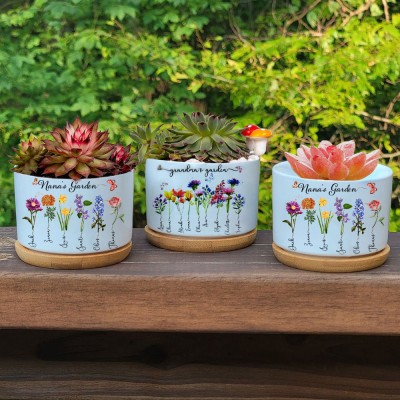 Custom Nana's Garden Plant Pot With Grandkids Name and Birth Month Flower For Mother's Day