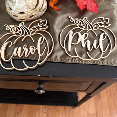 Thanksgiving Place Cards Personalized Pumpkin Name Sign Dining Table Fall Decor