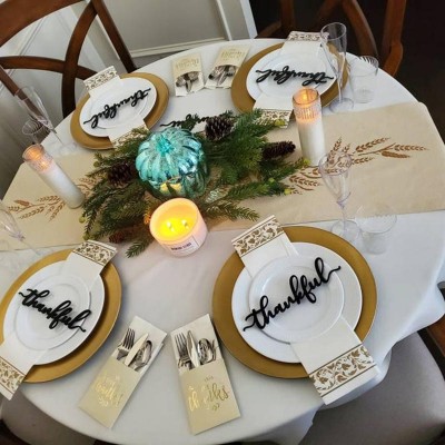 Set of 4 Thanksgiving Place Cards For Dining Table Decor Thankful Sign