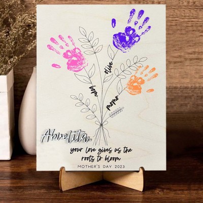 Personalized DIY Flower Handprint Art Craft Sign With Kids Name For Mother's Day Christmas