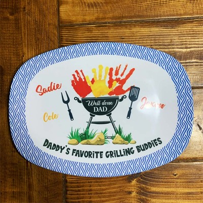 Daddy's Favorite Grilling Buddies Personalized Handprint Platter With Kids Name For Father's Day