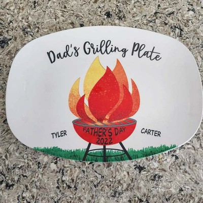 Dad's Grilling Plate Personalized Barbecue Platter With Kids Name For Father's Day
