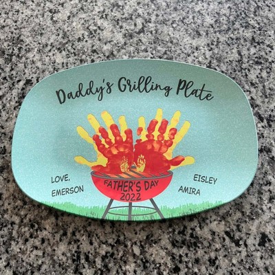 Daddy's Grilling Plate Personalized Handprint Platter With Kids Name For Father's Day