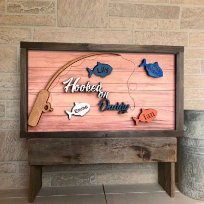 Hooked on Daddy Personalized Fishing Frame With Kids Name For Father's Day Gift Ideas