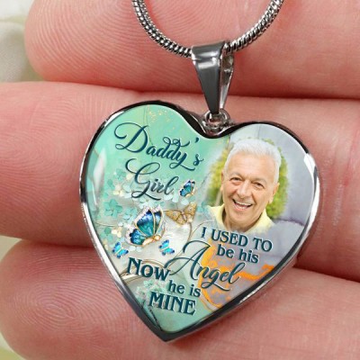 DADDY'S GIRL I USED TO BE HIS ANGEL NECKLACE-Personalized Memorial Heart Photo Necklace