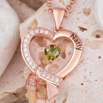 Personalized Heart Birthstone Necklace For Her and Mom