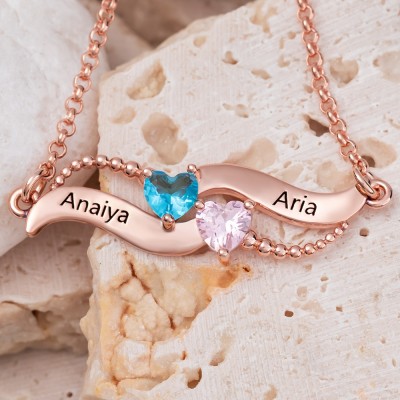 Personalized 2 Names Birthstone Necklaces For Soulmate Girlfriend Valentine's Day Anniversary Gifts