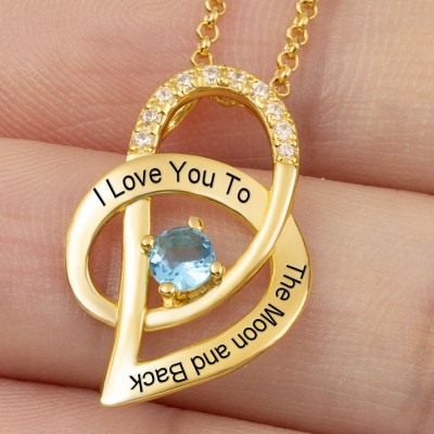 Custom I Love You To The Moon and Back Heart Necklace For Her Valentine's Day