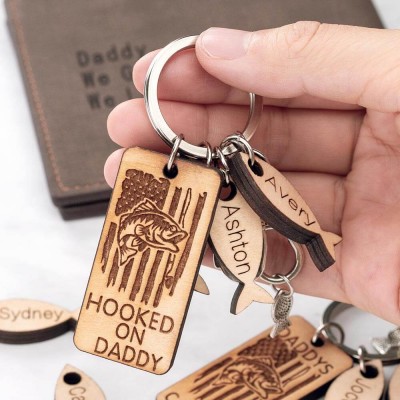 Father's Day Personalized 1-15 Kids Name Fishing Keychain Hooked On Daddy