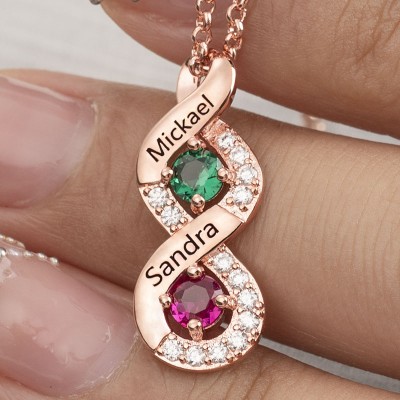 Custom Birthstone Engraved Name Pendant Necklace For Soulmate Girlfriend Valentine's Day