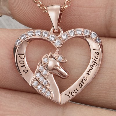 Custom Unicorn Name Heart Necklace for Little Girl