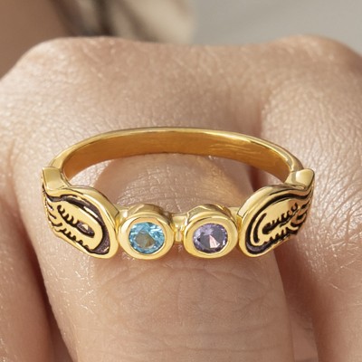 Custom Angel Wings Birthstone Memorial Ring